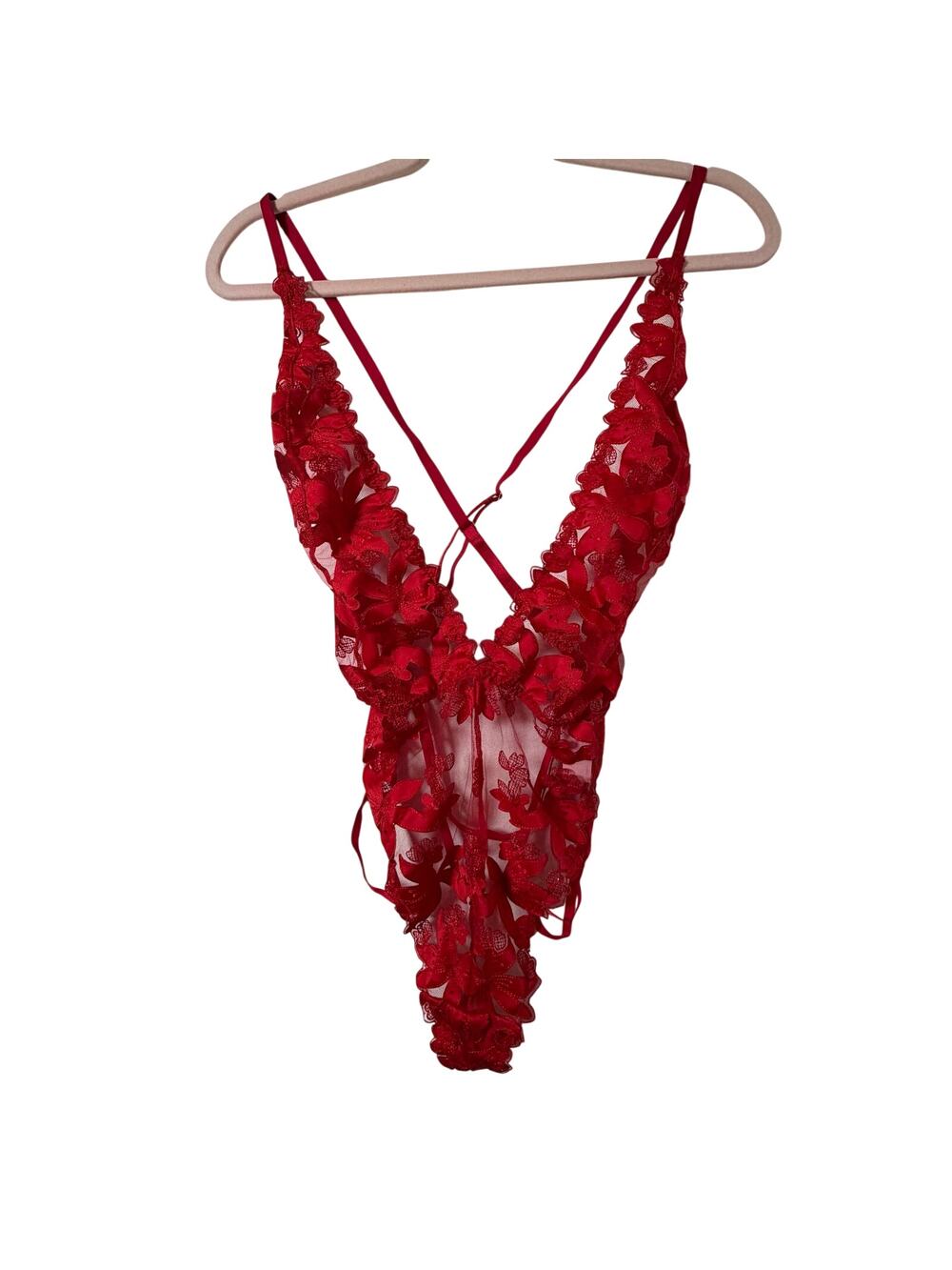 XL NWT Victoria's Secret Red Mesh Floral Cutout Bodysuit Sexy Romantic Lingerie